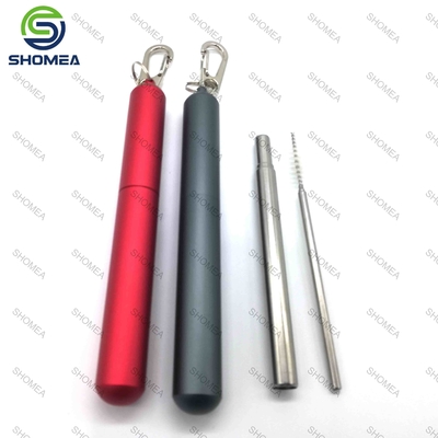 Palha dobrável de aço inoxidável personalizada com caixa de armazenamento portátil